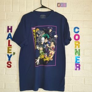 My Hero Academia Mens Deku, Asui, Momo, Jirou Navy Blue Shirt Size Large